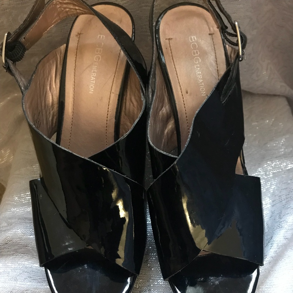 BCBG Black Patent Wedges